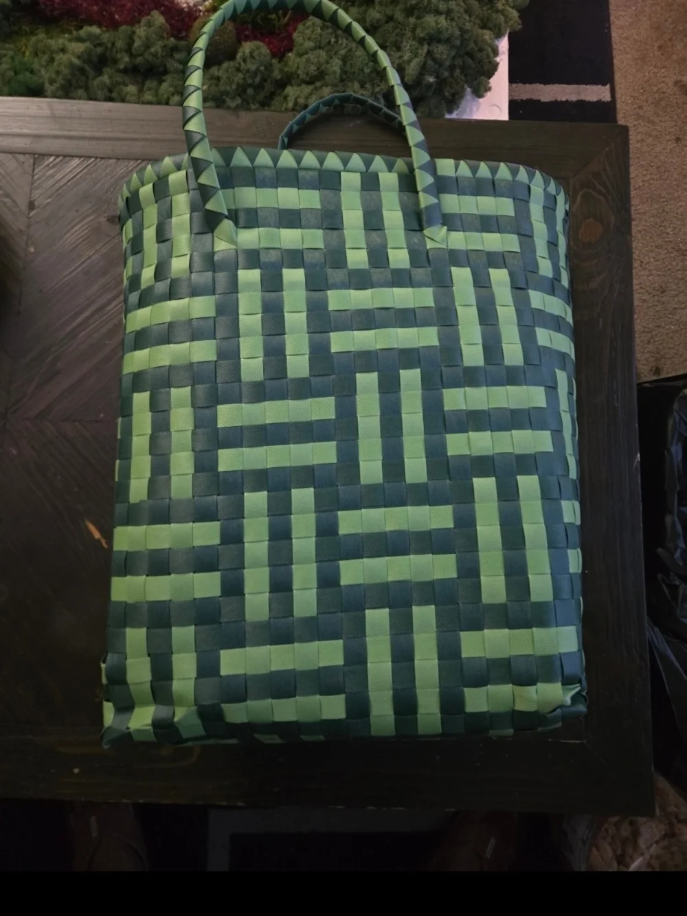 Woven Tote Bag in Green and Teal
